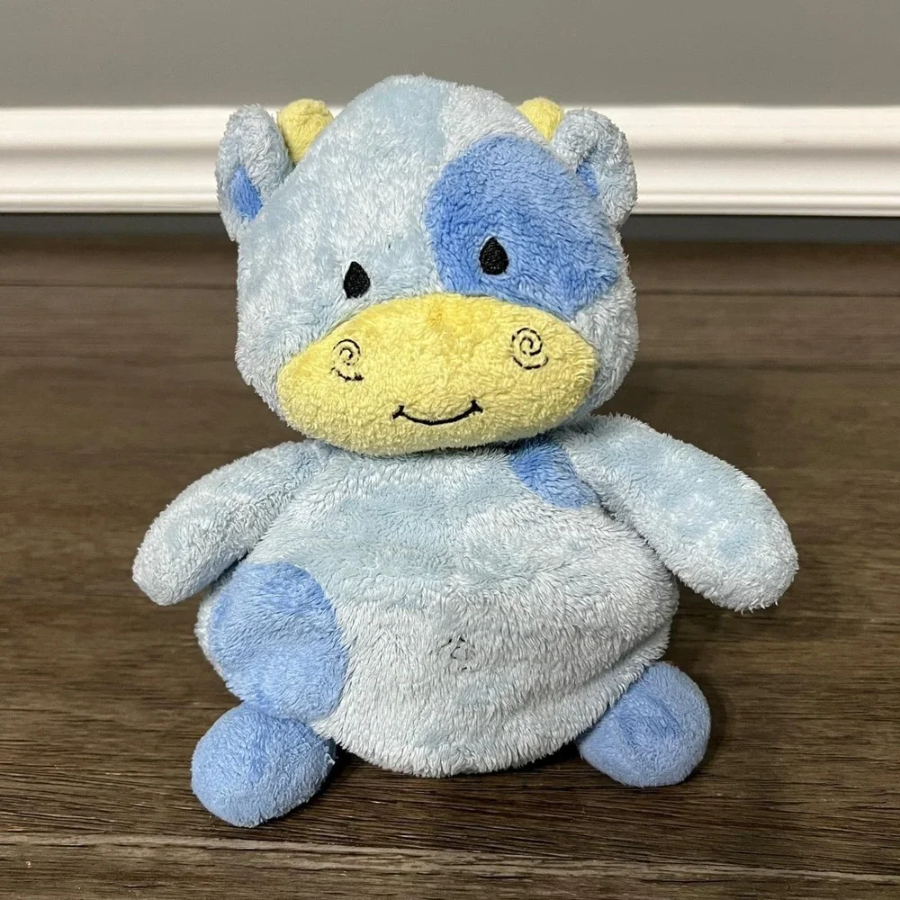 Babies R Us Blue Yellow Cow Baby Plush Swirl Design Stuffed Animal Toy 9